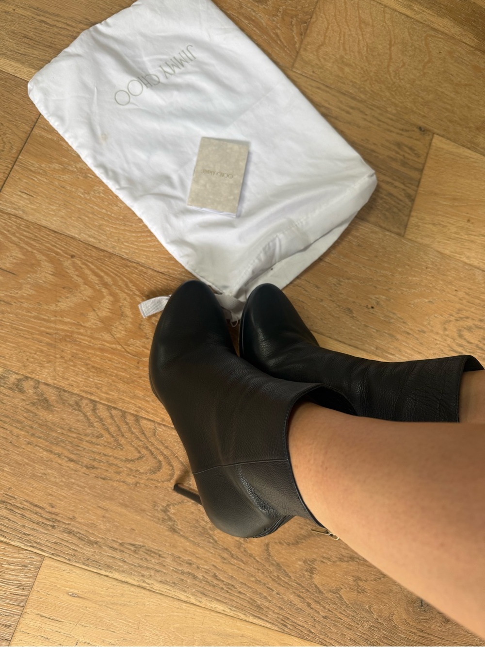 Jimmy Choo Black Leather Pointed Toe Ankle Booties